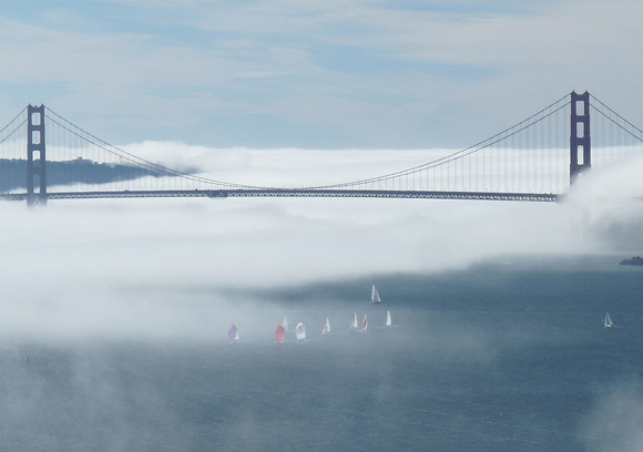 Boats Racing in Fog